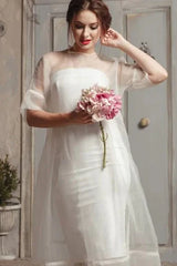 Dress For Wedding Modern A Line Tea-length Half Sleeve Button Wedding Dress / Dress For Formal