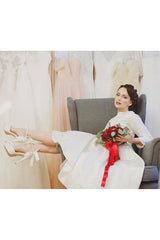 Dress For Wedding Natural Round Neck Long Sleeve Taffeta Weddig Dress / Dress For Formal
