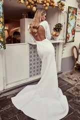 Dress For Wedding Sexy Satin Mermaid Long-Sleeve Front Split Wedding Dress with Beading / Dress For Formal