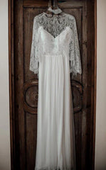 Dress For Wedding Simple Destination Front Split Chiffon Wedding Dress With Lace Cape Dress For Formal