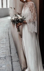 Dress For Wedding Simple Destination Front Split Chiffon Wedding Dress With Lace Cape Dress For Formal