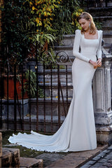 Dress For Wedding Squared Neckline Long-sleeved Mermaid With Diamond Shaped Open Back Wedding Dresses Formal Women's Dresses