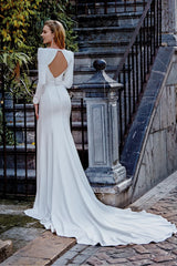 Dress For Wedding Squared Neckline Long-sleeved Mermaid With Diamond Shaped Open Back Wedding Dresses Formal Women's Dresses