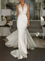 Dress For Wedding Trumpet/Mermaid V-Neck Floor-length Sleeveless Wedding Dress Formal Women's Dresses