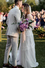 Dress For Wedding Tulle Floor-length Chapel Train A Line Long Sleeve Modest Ethereal Wedding Dress  Dress For Formal