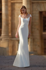 Dress For Wedding Off-the-shoulder Rounded Neck Cap Sleeves Open Back With Lace And Appliques Mermaid Wedding Dress Formal Women's Dresses