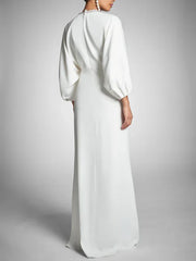 Dress For Wedding Sheath/Column Long Sleeves Plunging V Neck Floor-Length Wedding Dresses Formal Women's Dresses