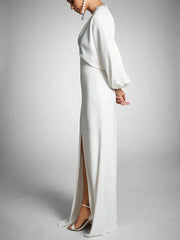 Dress For Wedding Sheath/Column Long Sleeves Plunging V Neck Floor-Length Wedding Dresses Formal Women's Dresses