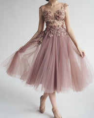 Dusty Pink Tulle Dresses Tea Length
