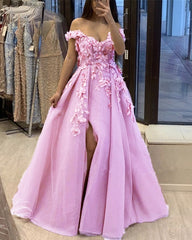 Dusty Pink Prom Dresses Off Shoulder Tulle Split
