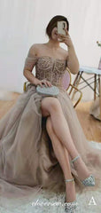 Dusty Pink Shiny Bead A-line Mismateched Fashion Prom Dresses, CP0663
