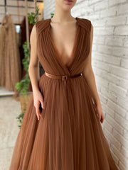 Simple Brown Long Prom Dresses, Brown Formal Evening Dresses
