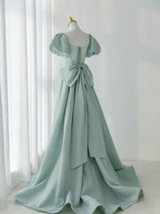 A-Line Green Satin Long Prom Dresses, Green Formal Evening Dresses