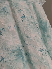 Blue Floral A-Line Strapless Organza Long Prom Dress Graduation Prom Dress ED01628