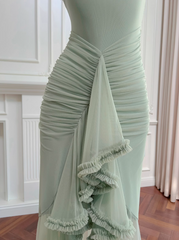 Pea green suspender long dress ED01122