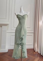 Pea green suspender long dress ED01122