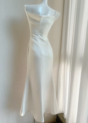 Off-white irregular suspender dress satin birthday party dress prom dress ED01251