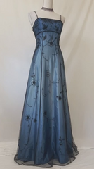 Elegant Spaghetti Straps Imperial Long Prom Dresses Satin Chiffon Beaded Blue Evening Dresses Sleeveless Formal Dresses DP04078