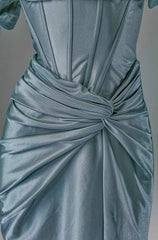 🐟Elegant Mermaid Pleated Satin Evening Dress - Glam Prom Dress for Graduation 💎 Quinceanera with Off-the-Shoulder Design ED01456