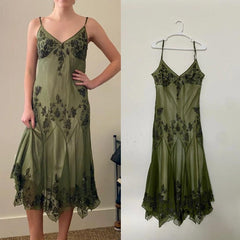 Modest vintage Prom Dress Spaghetti Straps  Blue 🩵Chiffon Sheath Evening Dress with Beading ED01469