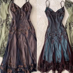 Modest vintage Prom Dress Spaghetti Straps  Blue 🩵Chiffon Sheath Evening Dress with Beading ED01469