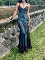 Modest vintage Prom Dress Spaghetti Straps  Blue 🩵Chiffon Sheath Evening Dress with Beading ED01469