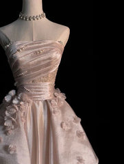 Sweet Pink💗 A-line Tulle&Satin Prom Dress for Events Long Strapless Applique Wedding Dress ED01476