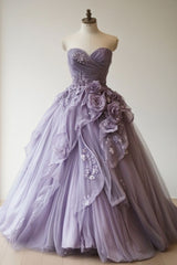Purple A-Line Sweetheart Tulle Applique Long Prom Dress Sweet Evening Dress ED01504