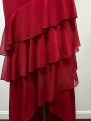 Burgundy A-line Halter V Neck Chiffon Backless Prom Dress,Bridesmaid Dress With Ankle Length ED01515