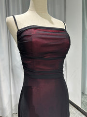 Sheath Spaghetti Straps Tulle Long Prom Dress with Silt ED01532