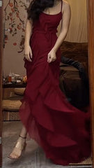 A-Line Spaghetti Straps Chiffon Long Prom Dress Formal Evening Dress ED01543