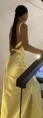 Simple Mermaid V Neck Yellow Backless Long Prom Dress ED01547