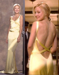 Simple Mermaid V Neck Yellow Backless Long Prom Dress ED01547