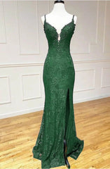 Elegant 💜Grape Mermaid Gown for Prom Charming Spaghetti Straps Applique Formal Evening Dress With Slit ED01559