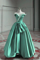A-line Satin Off-the-shoulder Long Prom Dress Wedding Dress  ED01565