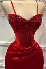 Chic Mermaid Spaghetti StrapsSatin  Long Formal Dress with Beading ED01569