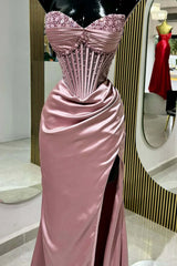 Sexy Prom Dress with Slit and Corset Ruched Bodycon Dresses Outfit Party