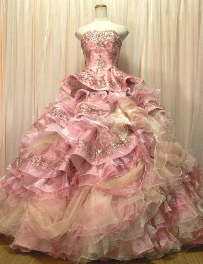 Sweet A-Line Strapless Satin Tulle Sequined Wedding Dress Beaded Diamond Long Ball Gown  ED01585