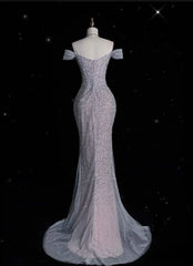 Mermaid Gown💍 Off The Shoulder Tulle Sequins Long Prom Dress for Formal Events &Quinceanera ED01599