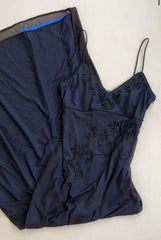 Navy Blue Mermaid Spaghetti Strap Tulle Beading Long Prom Dress V-Neck Graduation Prom Adult Ceremony Dress ED01616