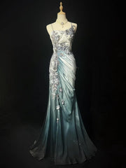 Elegant Chiffon Mermaid Gown  for Prom&Party 🎐Spaghetti Strap Sequined Applique Evening Gown  ED01646