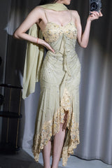 Green Bodycon Dress Beautiful Spaghetti Straps Chiffon Sequin Long Prom Dress Evening Dress ED01673