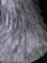 Elegant Purple Mermaid Strapless Tulle Layered Long Prom Dress Formal Evening Dress ED01687