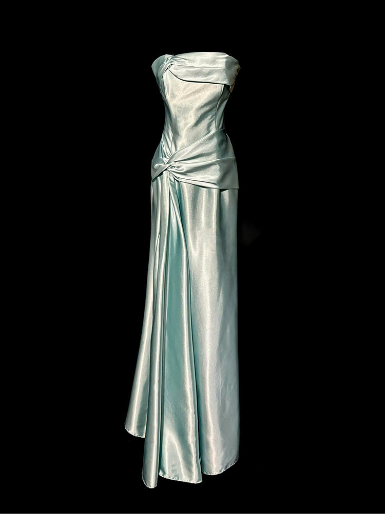 Green Bodycon Dress Strapless Satin Long Prom Dress Simple Evening Dress ED01715