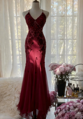 Mermaid Spaghetti Strap Chiffon Applique Long Prom Dresses with Scarf