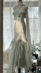 🎊Romantic Vintage Mint Green Prom Dress-Ruffled Chiffon &Beadwork Fairytale Mermaid Gown for Quinceanera&Events🍀  ED01725