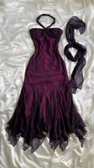 💃 Vintage Blue Tulle& Chiffon Prom Dress for Party&Graduation-90s Elegant Shinny Beaded  Evening Gown ED01743