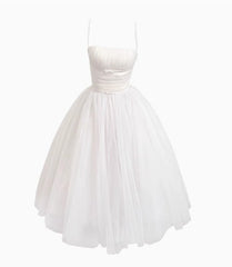 Off-White A-Line Spaghetti Strap Tulle Prom Dress Birthday Dress ED01749
