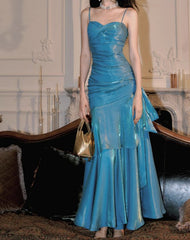 💃Glam Ruffles Prom Dress for Birthday&Graduation-Fairytale Spaghetti Strap  Long Evening Gown ED01754