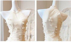 Light Apricot Mermaid Turtleneck Tulle 3D Flower Prom Dress ED01755